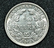 1915-F Germany: Empire 1/2 Mark with die clashes picture