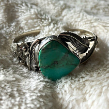 Vintage Southwestern Sterling Silver turquoise cuff bracelet picture