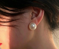 Huge AAAA 13-12mm Real Natural South Sea White Pearl Stud Earrings 14k Gold picture