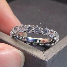 2.20Ctw Round Cut Moissanite Full Eternity Engagement Ring 14K White Gold Plated picture