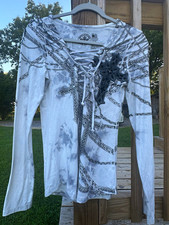 Affliction Live Fast Women's M Long Sleeve Lace-Up V-Neck Graphic Tunic Top picture