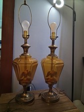 1970s Federal Eagle Faceted Amber Glass Table Lamp Unique Americana Mid Century picture