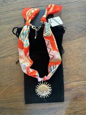 NWT Piper K Gold Sunburst Pendant Scarf Necklace in Coral Print picture