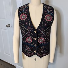 Tanzara Wool Vest Sz M Embroidered Floral Art To Wear Vtg Boho Festival Western picture