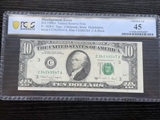 PCGS $10 1988A Federal Reserve Note Misalignment Error Choice XF 45 picture