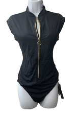 Seafolly Collective Women's Zip Front One Piece Swimsuit Black Swimwear Size 10 picture