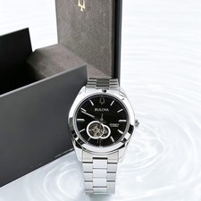 Bulova Surveyor 96A270 Automatic Black Dial Silver Strap Automatic Men's Watch picture