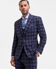 Tayion Collection Classic-Fit Plaid Suit Separate Jacket Men's 42S Blue picture