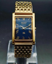Vintage Seiko Slim Tank Roman Dial Men's Golden Plated Wrist Watch picture