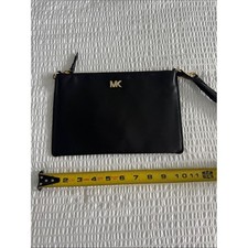 Michael Kors Black Leather Clutch with Gold MK Logo picture