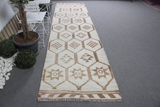 Turkish Vintage Rug 3,2x12,1 ft (98x370 cm), Herki White Wool Rug picture