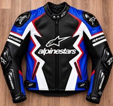 Men Leather Motorcycle Racing Jacket Blue Black White CE Armor Sport Bike Biker picture