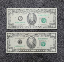 IN SERIES SEQUENTIAL (2) 1977 $20 BILL NOTES UNCIRCULATED 0002/0003  picture