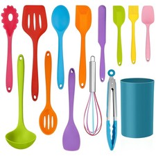 14 Pcs Colorful Silicone Kitchen Utensils Set with Holder - Non-Stick Cooking To picture