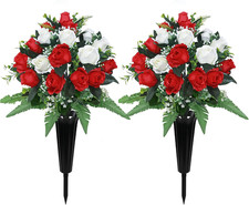 2 Sets Artificial Cemetery Flowers for Grave,Realistic Grave Flowers for Cemeter picture