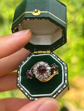 Rare Antique Sold Gold Cabochon Bohemian Garnet & Rose Cut Diamonds Ring Sz7.25 picture