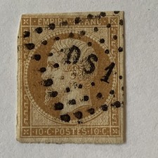 1850s-1860s 10c FRANCE IMPERF STAMP NAPOLEON DS1 CANCEL MARGINS ON ALL SIDES picture