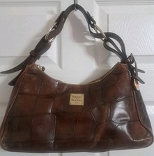 Vintage Dooney & Bourke Brown Crocodile Purse Metal Hardware Shoulder Preowned picture
