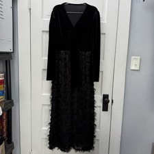 SHEIN XL Black Velvet Faux Wrap Maxi Dress Fringe Burnout Long Sleeve picture