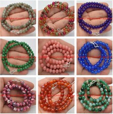 Lots 4mm 6mm Multi-Color Smooth Jade Gems Round Beads Necklace 18'' Silver Clasp picture