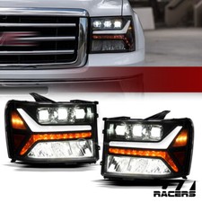 For 2007-2014 GMC Sierra Blk Full LED Sequential Tube Tri Projector Headlights picture