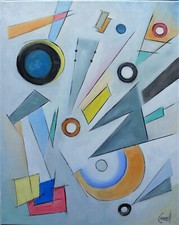 A BLUE CHIP STOCK Kandinsky style abstract original oil Painting Signed Crowell  picture