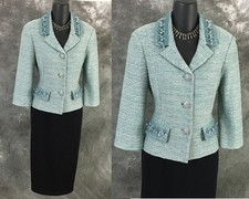 BEAUTIFUL St John knit jacket Blue green multi rhinestones embellished blazer 2 picture