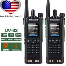 2PCS BAOFENG UV-32 GPS Walkie Talkie 10W Bluetooth Programming Multi Band Radio picture