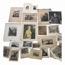 1800s Antique Etching Engraving Print Lot Various Artists Victorian 19th Century picture