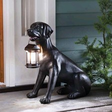 Black Labrador Dog Statue Holding A Solar Lantern EGO7449 Ship from US picture