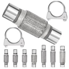 3PCS 2.5'' Exhaust Flex Pipe Kit w/U-Clamp Stainless Steel Double Braid picture