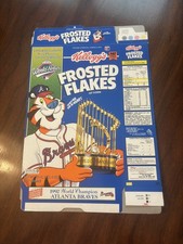 1992 Kellogg’s Frosted Flakes ATLANTA BRAVES WORLD SERIES Cereal Box-UNRELEASED picture