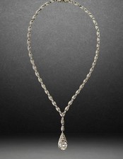 ANTIQUE 45g STERLING Fancy Link Necklace Rare Foil-Back Paste Teardrop Pendant picture