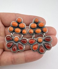 Rocki Gorman NAVAJO Kee Cook Sterling Silver Coral & Carnelian Cluster Earrings picture