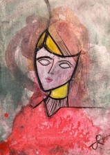 ACEO  Original  Painting Surrealism Abstract Expression Portrait Jess Russell picture