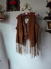 Vintage Cripple Creek Brown Fringe Western Vest with classic whipstitch trim. picture