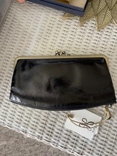 Hobo Lauren Wallet Clutch Double Frame Leather Kiss Lock Clutch Black NWT picture