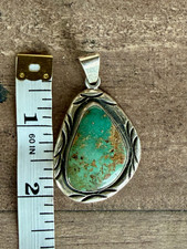 Sterling Silver Teardrop Royston Green Turquoise Bezel Pendant Signed  picture