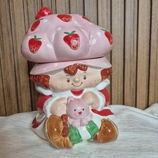 Vintage Late 70s STRAWBERRY SHORTCAKE With Custard The Cat Ceramic Cookie Jar  picture