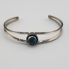 VTG Native American Sterling Silver Turquoise Bracelet Split Shank Slender Cuff picture