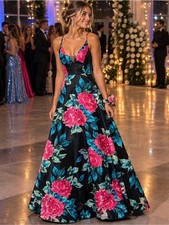 NWT TRIXXI Floral Maxi Dress Size 3 Black Pink Turquoise Roses picture