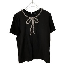 Maeve Short Sleeve Top Women S Black Rhinestone Bow Embellished Knit Tee Chic picture