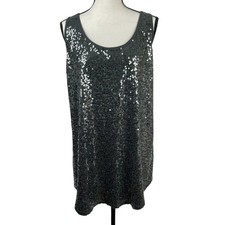 Lane Bryant Women's Sequin Tank Top 22/24 Gray Scoop Neck Racerback Sleeveless picture