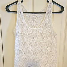 Calvin Klein Women's M White Floral Lace Scoop Neck Sleeveless Tank Top picture