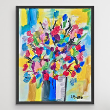 ARivers Modern Impressionist Art 14x11 Bright Flowers Canvas Painting Original picture