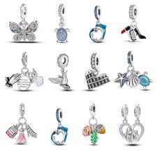 European 925 Silver Heart Love Pendant DIY Charm CZ For Women Beacelet Necklace picture