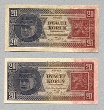 CZECHOSLOVAKIA 2x20 Korun 1926 P21a&s AU picture