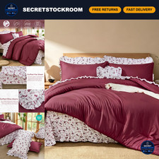8PC Burgundy King Comforter Set, Ruffle Design with Floral Bed Sheets & Pillowca picture