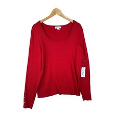 NWT Liz Claiborne Sweater Womens Red Cabaret Button Cuff Ribbed Pullover Sz 2X picture