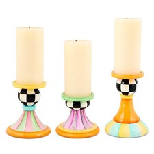 Mackenzie-Childs Trick or Treat Pillar Candle Holders Set of 3 in Original Box picture